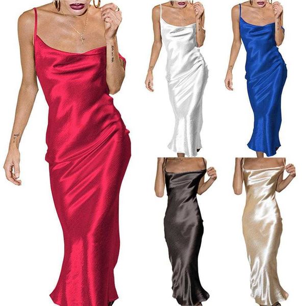

summer womens clothes dresses solid color camisole ice silk fishtail long dress for women, Black;gray