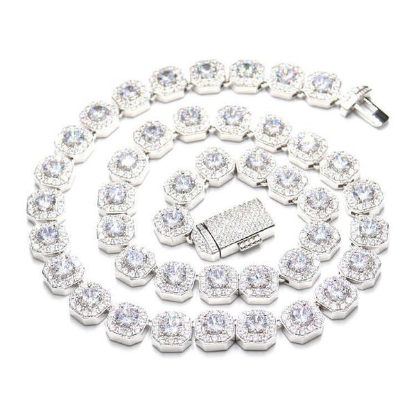 

hip hop chain necklace width square chain iced out diamond bling hiphop tennis necklaces fashion jewelry for women men, Silver