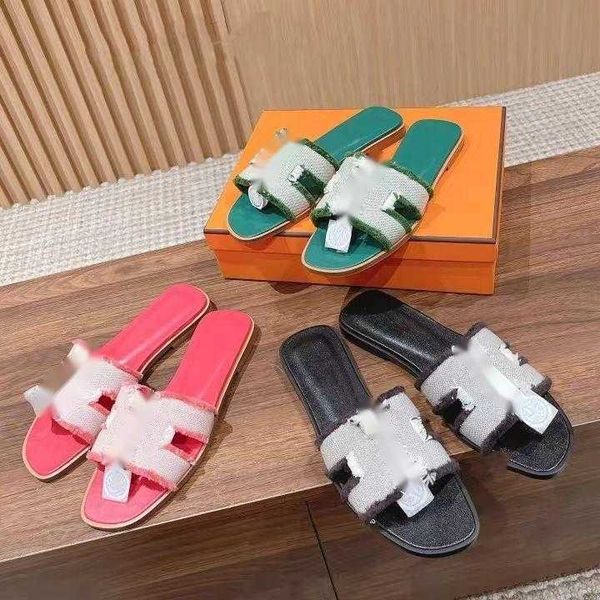 

h shoes 2023 summer canvas tassel flat bottom slippers for women outerwear square head slippers beach shoes, Black
