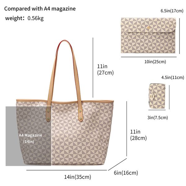 

tote bag women's new 2023 korean fashion three piece set combination handbag medium purse printed female handheld one shoulder large sh