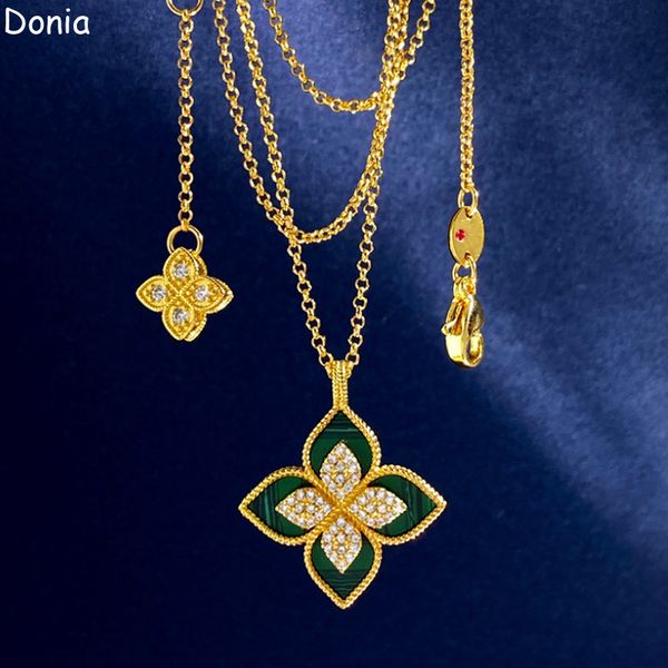 

donia jewelry luxury necklace european and american fashion shell flower titanium steel micro-inlaid zircon short necklace designer gift acc, Silver