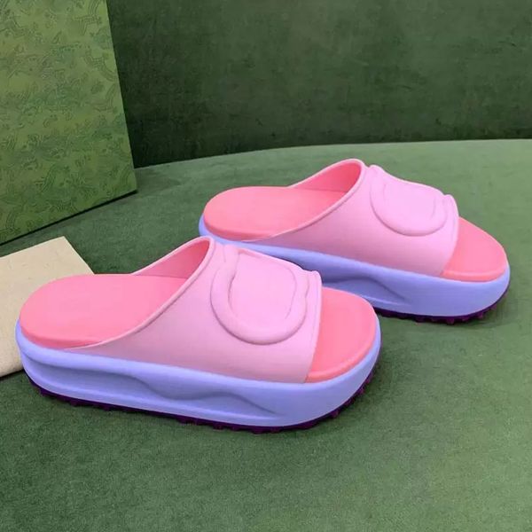 

casual shoes luxury brand women's slippers fashion color matching macaron rubber platform waterproof sandals beach flip-flops, Black