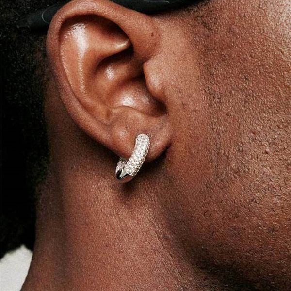 

punk hiphop mens round hoop earring designer for man party copper aaa cubic zirconia south american fashion circle 18k gold silver diamond e, Golden;silver