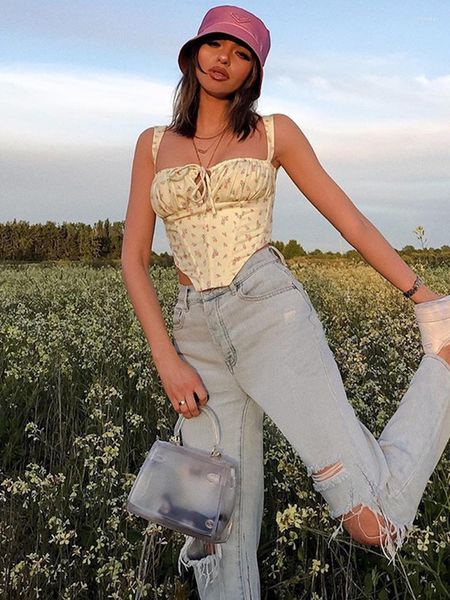 

women's tanks asia black floral corset women summer backless boned lace up crop party casual wear prairie chic print, White