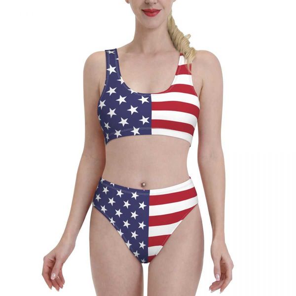 

designer swimwear fashion united states usa flag summer bikini sets two piece swimsuit bathing suit sport swimwear beachwear for girl women, White;black