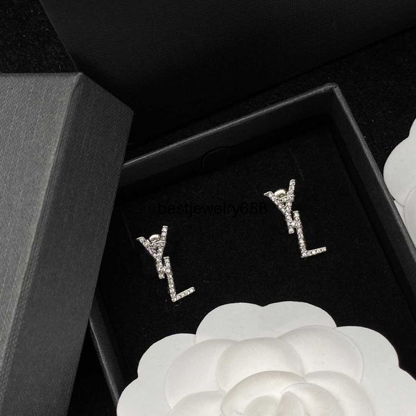 

diamond stud earrings designer jewelry fashion silver earring for lady women party studs hoops wedding engagement for bride box 2022, Golden;silver
