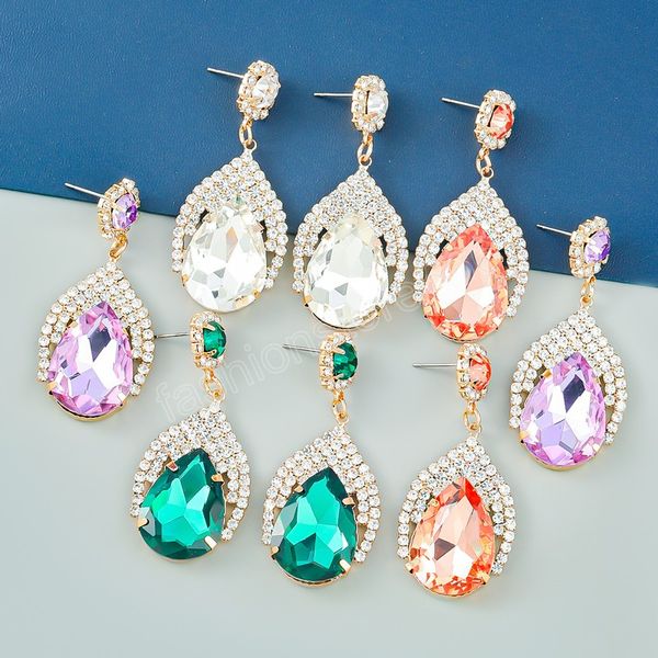 

trend metal glass rhinestone geometric dangle earrings home party simple jewelry women's earrings, Silver