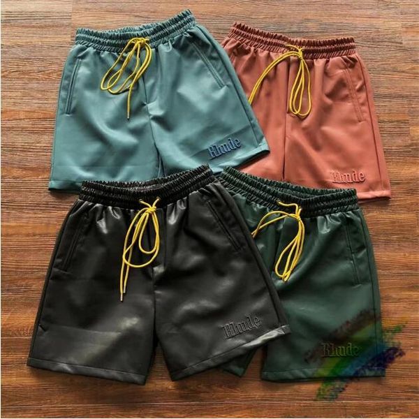 

leather shorts men women embroidered drawstring elastic waist breeches 23ss