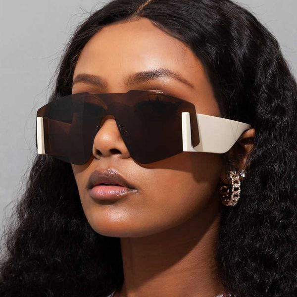 

fashion one-piece new large frame sunglasses trend men's and women's wide leg sunglasses avant-garde glasses s21154, White;black