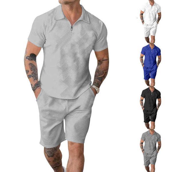 

2023 summer men's new jacquard sleeve set zipper regular mens shorts, White;black