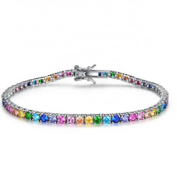 

vlove rainbow gemstone tennis bracelets for women, Silver