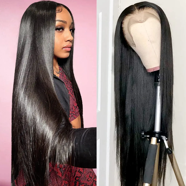 

30 inches human hair lace wigs straight 180% hd transparent lace frontal wigs 4x4 lace wigs for women, Black;brown