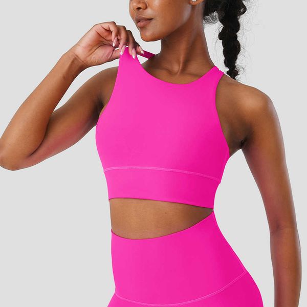 

new nude sports tank for women with chest cushion cross back yoga suit shockproof running fitness top, Gray