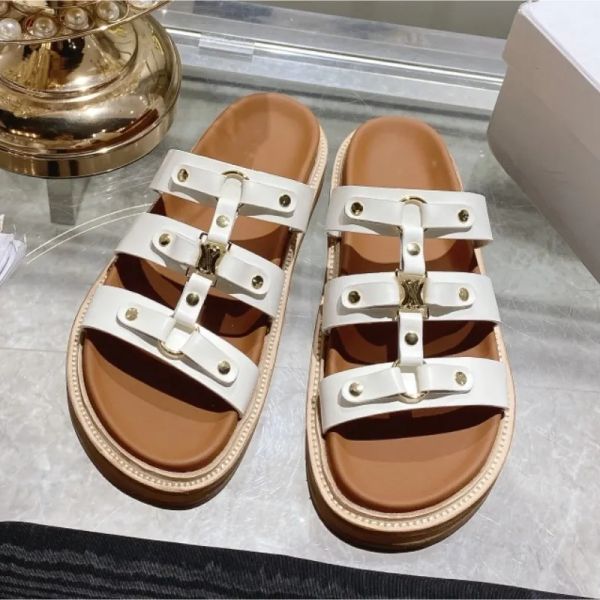 

casual shoes brand designer slippers women's new luxury retro roman sandals three lace up fashion triumphal arch flip-flops size 35-42, Black