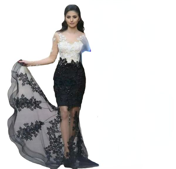 

black white mermaid evening formal dresses long sleeves lace beaded see through trumpet middle east arabic evening gowns7176668, Black;red