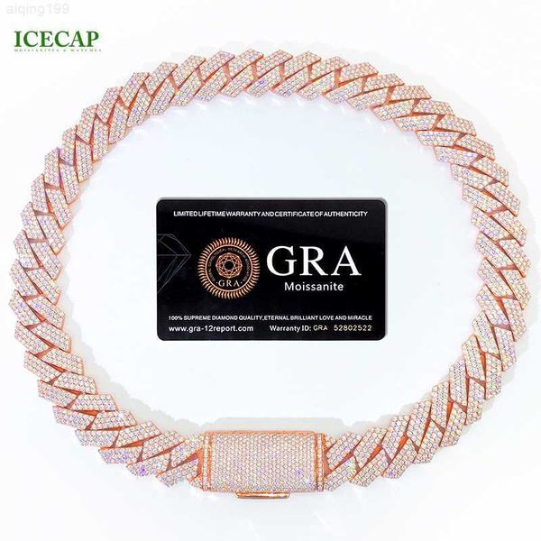 

hip hop jewelry iced out miami rose gold 18mm full moissanite cuban chain rapper necklace, Silver