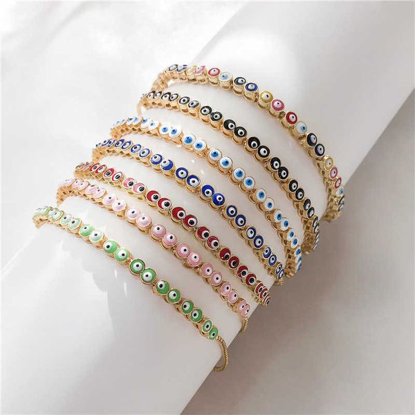

18k gold plated evil eye bracelets jewelry boho enamel adjustable charms box chain tennis bracelet for women present, Silver