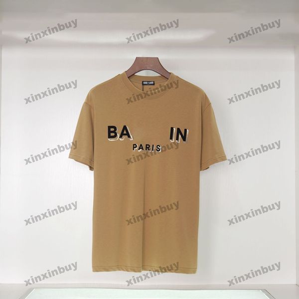 

xinxinbuy men designer tee t shirt 23ss paris letter print france short sleeve cotton women black white khaki m-2xl, Black;brown