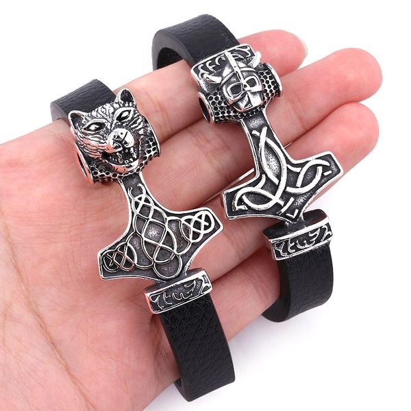 

classic design vintage leather bracelet viking hammer bangle for men gift, White