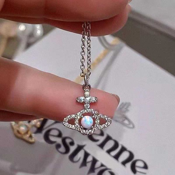 

western empress dowager vivian cross full diamond saturn necklace women's fashion versatile high grade collar chain accessories, Silver