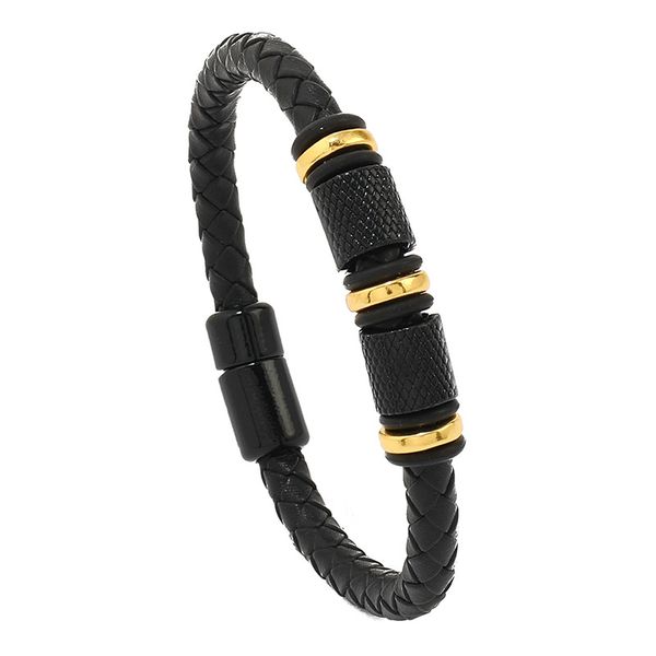 

cool design black genuine leather bracelet bangle for men gift, Golden;silver