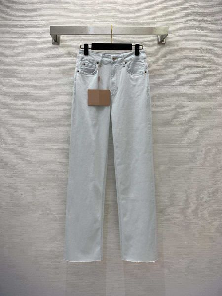 

23ss womens pants denim jeans designer women jeans summer new elastic embroidery ragged cut high waist straight leg jeans pants women clothe, Blue