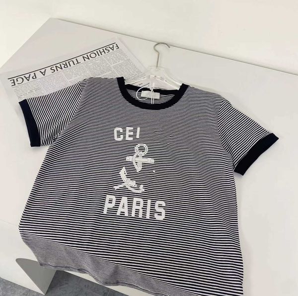 

edition youth age reducing girls fashion brand ce home summer anchor flocking stripe letter short sleeve t-shirt women's simple, White