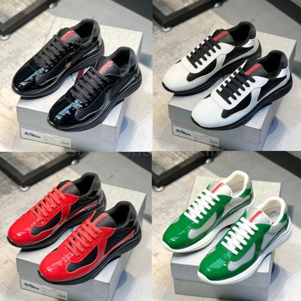 

designer shoes runner trainers men america cup leather sneakers leather flat trainers black white red mesh lace-up casual shoes with box