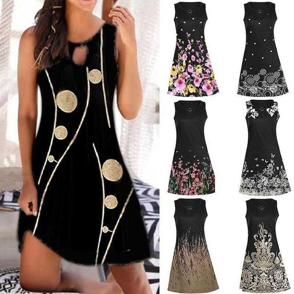 

summer womens fashion mid skirt dress sleeveless print printed, Black;gray
