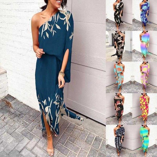 

summer oblique shoulder single side sleeve dress for women, Black;gray