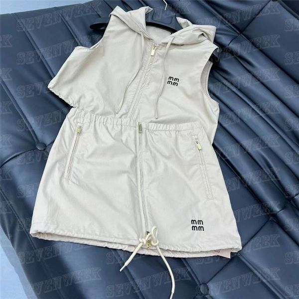 

letter embroidery vest skirts sets for women summer cropped jacket coat short dress 2pcs sets, White;black