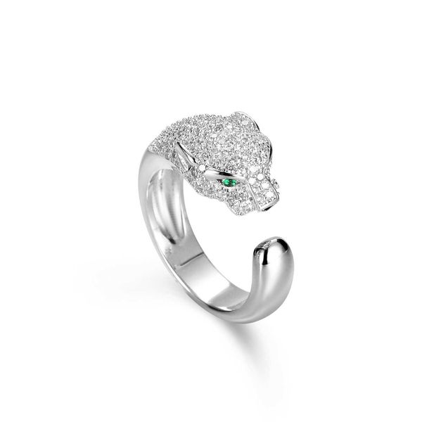 

aiyu wholesale high-quality card sterling silver 925 ring leopard head cheetah emerald leopard's mouth is full of color fad
