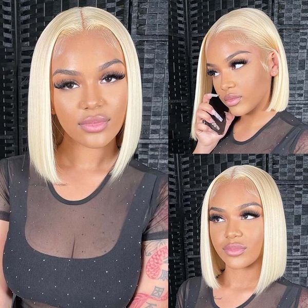 

10inch short 613 honey blonde colored human hair wigs for women human hair remy brazilian straight short bob wig, Black;brown