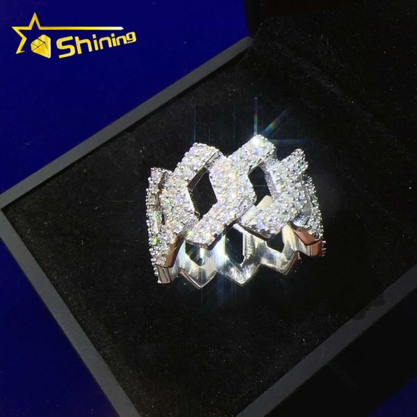 

iced out round diamond hip hop cuban rings solid silver men engagement ring