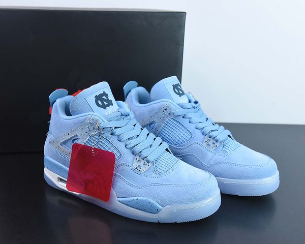 

jumpman 4 retro unc basketball shoes 4s university blue cool grey black outdoor sports sneakers with box
