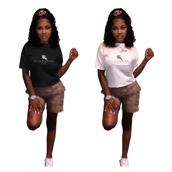 

2023 designer brand women's tracksuits casual sports suit summer printing clothing y2k 2 piece lady outfits short sleeve shirt shorts w, Gray