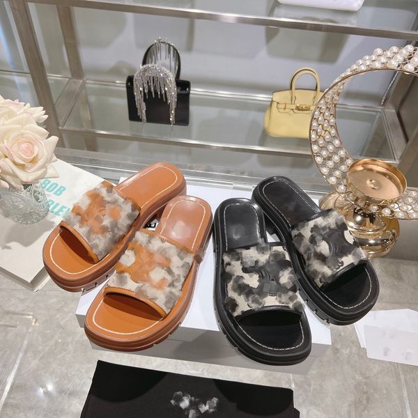 

luxury brands clea triomphe designer ce slipper lins platform gladiator cowhide slides sandals shoes summer beach outdoor cool slippers fash, Black