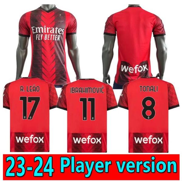 

22 23 24 ibrahimovic ac milans soccer jerseys r. leao giroud kessie player version football shirt 2023 2024 tonali camiseta de futbol theo b, Black;yellow
