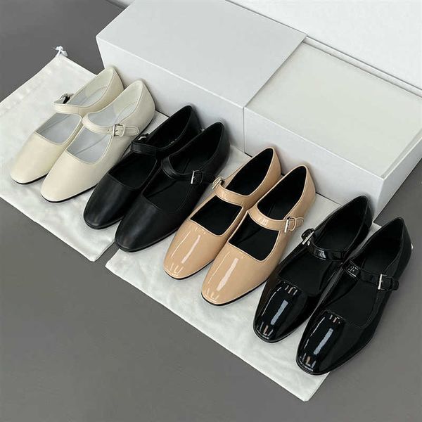 

the row french mary jane women's shoes grandma's shoes sheepskin soft sole square head shallow mouth ballet flat sole single shoes, Black
