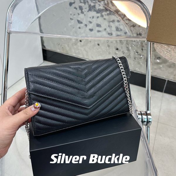 

fashion envelope bag designer women thread shoulder bag ladies chain handbag genuine leather ladies gold silver buckle black clutch wallets
