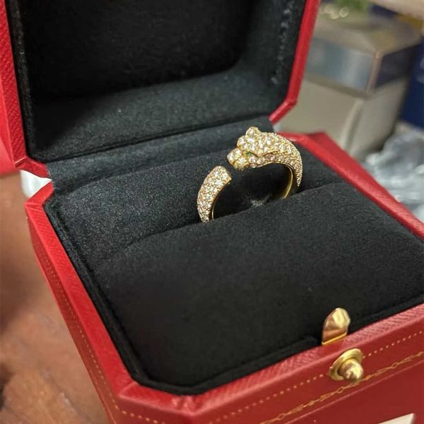 

selling funds carti leopard ring 925 sterling silver plated 18k gold carti narrow edition women's open full diamond head precision 8i4m
