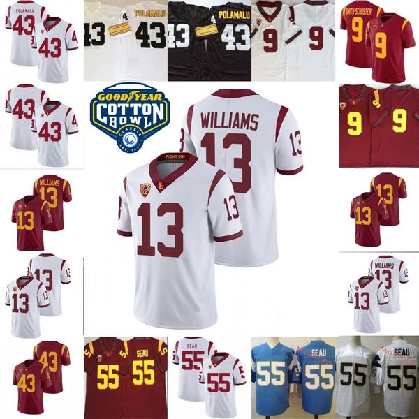 

mens junior seau usc trojans football jersey stitched #9 juju smith-schuster 43 troy polamalu 13 caleb williams usc jersey, Black