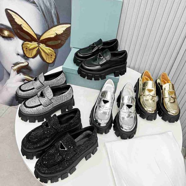 

casual shoes classic designer metal leather loafers crystal decoration satin overall black with drill nonlaceup cover platform snea