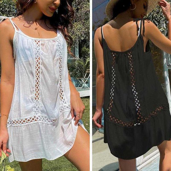 

womens summer dress fashion cutout ring loose beach suspender, Black;gray
