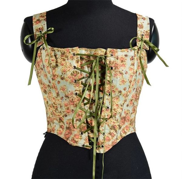

women's tanks tie up bandage floral corset women lace-up crop summer sleeveless boning bustier casual tank plus size, White