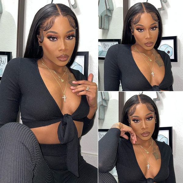 

black long straight hair lace front wig hd lace frontal wig transparent 13x4 lace frontal wig glueless human hair wigs for women, Black;brown