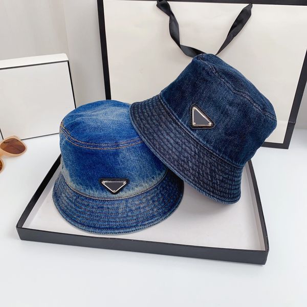 

fashion luxury designer neutral inverted triangle washed denim fisherman hat fashion trend sunshade hat highest quality, Blue;gray