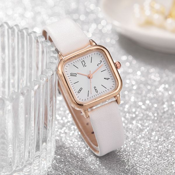 

hbp luxury white leather strap women watch fashion square dial easy to read digital dial casual business ladies watch, Slivery;brown