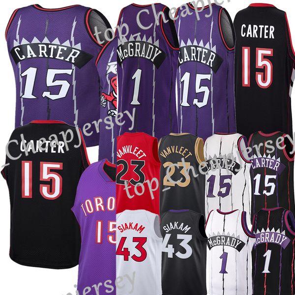 

#43 pascal siakam basketball jersey vince 15 carter fred 23 vanvleet retro tracy 1 mcgrady vintage jerseys, Black;red