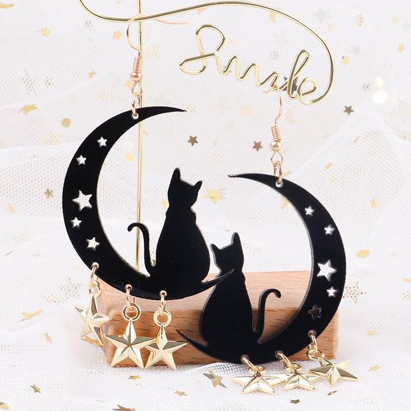 

versatile and fun moon cat acrylic star earrings and earrings, Silver